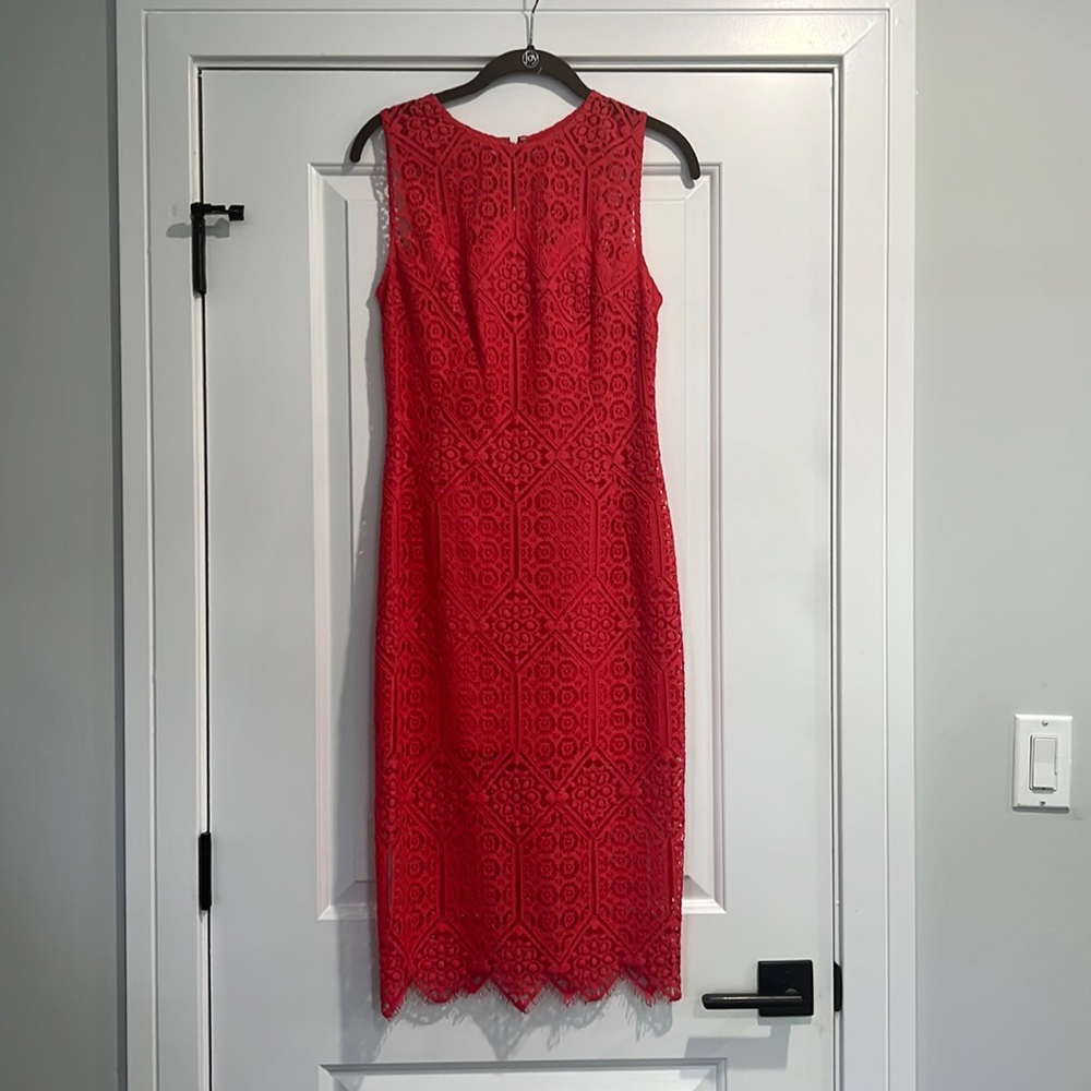 Coral lace cocktail or vacation dress